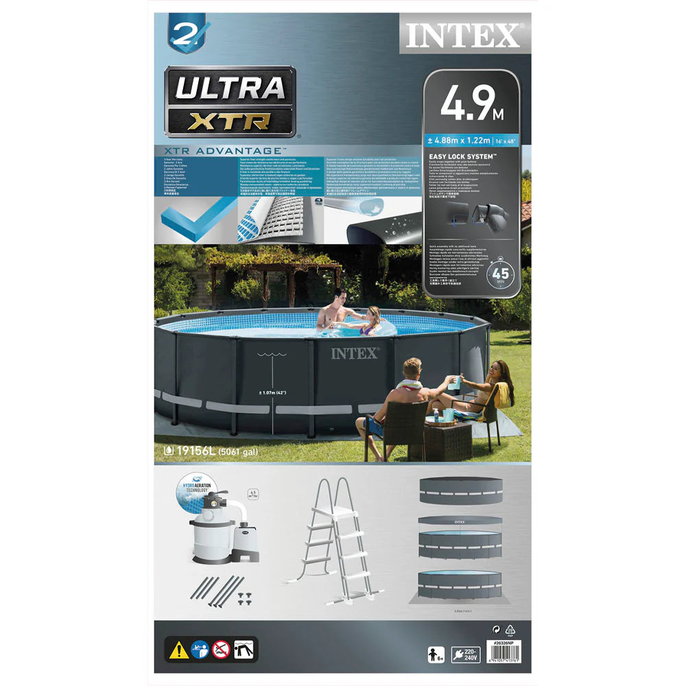 Piscina Ultra XTR Frame INTEX 488 x 122 cm, 19.156L, con Bomba de Arena, Escalera, Cobertor y Tapiz