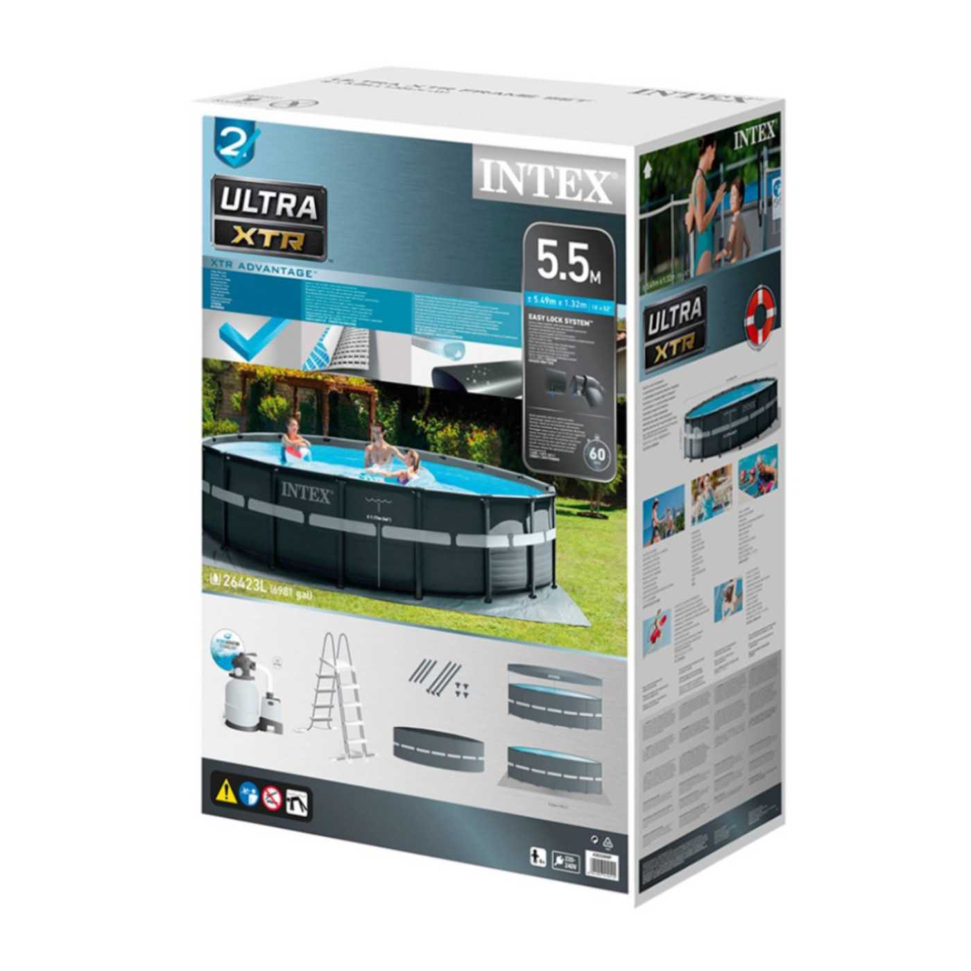 Piscina Estructural Ultra XTR Frame INTEX 549 x 132 cm, 26.423L, con Bomba de Arena, Escalera, Cobertor y Tapiz