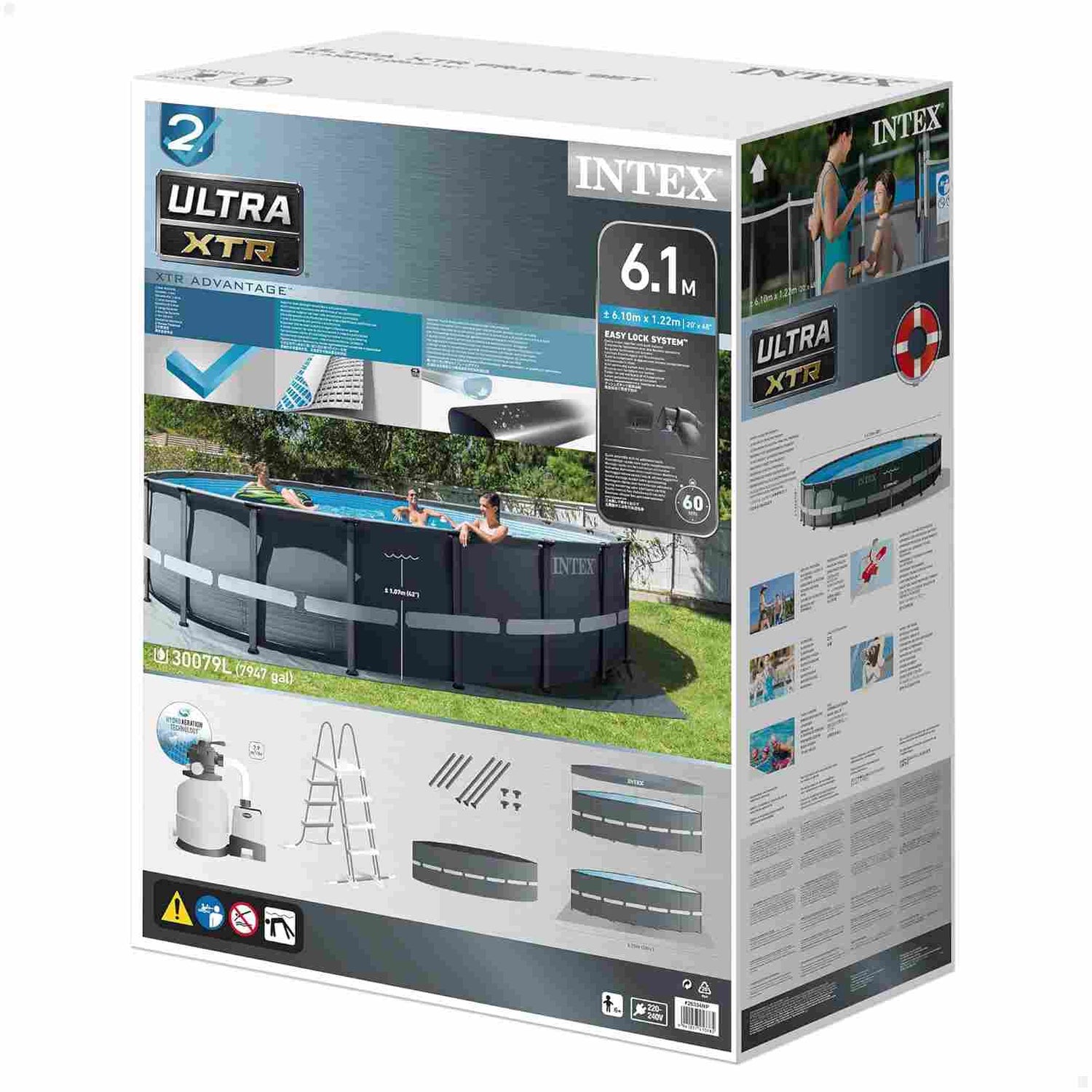 Piscina Estructural Ultra XTR Frame INTEX 610 x 122 cm, 30.079L, con Bomba de Arena, Escalera, Cobertor y Tapiz