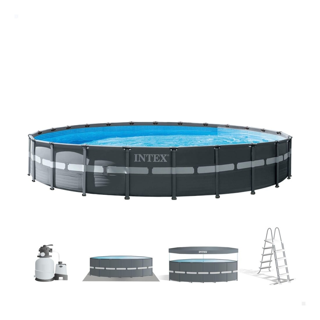 Piscina Estructural Redonda INTEX Ultra XTR 732 x 132 cm, 47.241L, con Bomba de Arena, Escalera, Cobertor y Tapiz