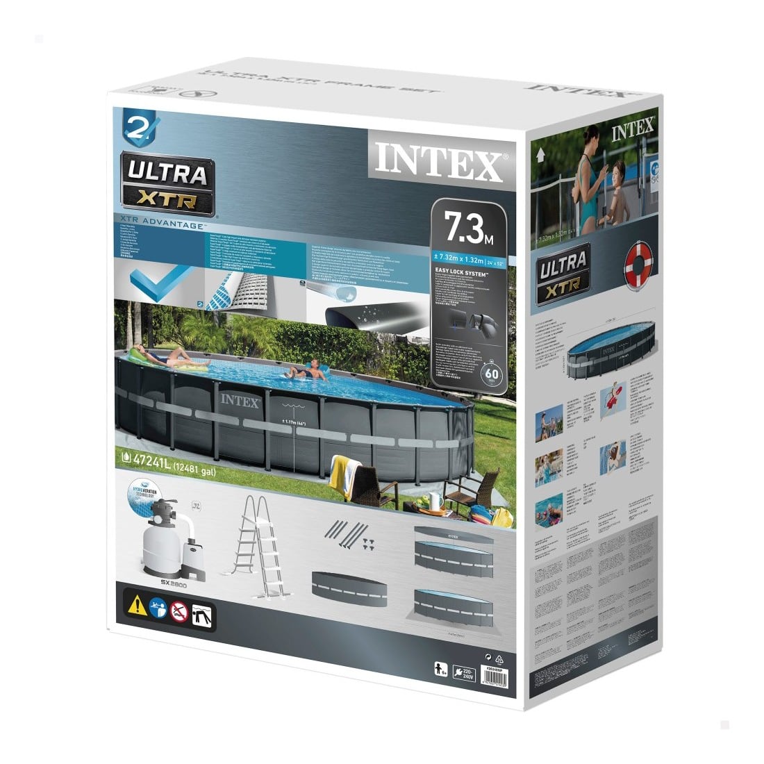 Piscina Estructural Redonda INTEX Ultra XTR 732 x 132 cm, 47.241L, con Bomba de Arena, Escalera, Cobertor y Tapiz