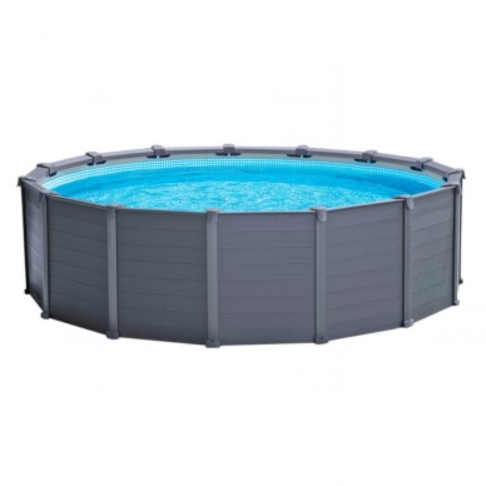Piscina Estructural INTEX Graphite Grey Panel 478 x 124 cm, 16.805L, con Bomba de Arena, Escalera, Cobertor y Tapiz