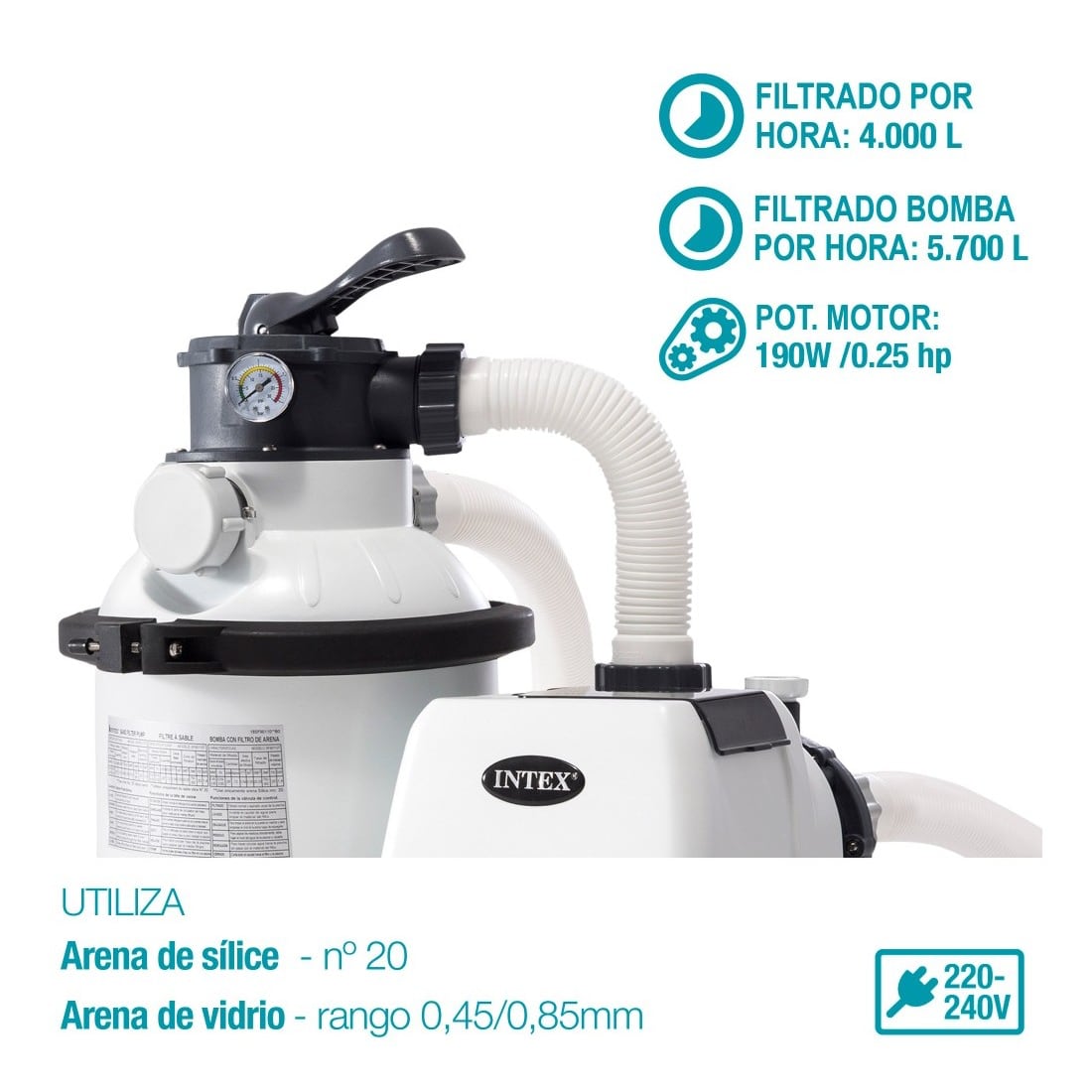 Filtro de Arena para Piscina INTEX 5.700 Litros/Hora 0.25HP SX1500