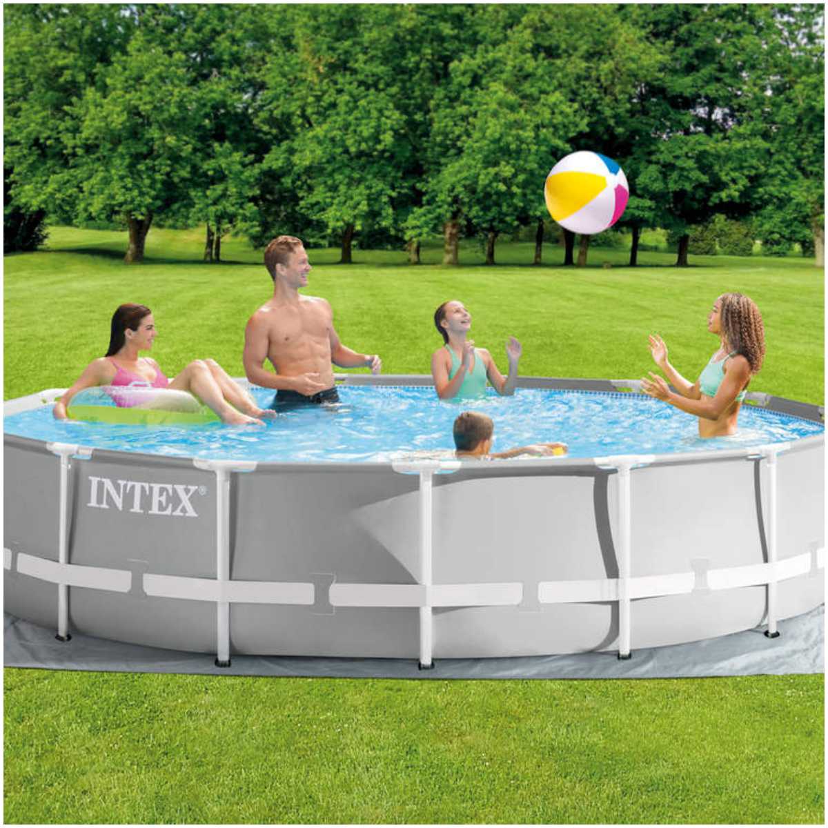 Piscina Estructural Redonda INTEX Prism Frame, 457x107cm, 14.614L. Con Bomba, Escalera y Cobertor