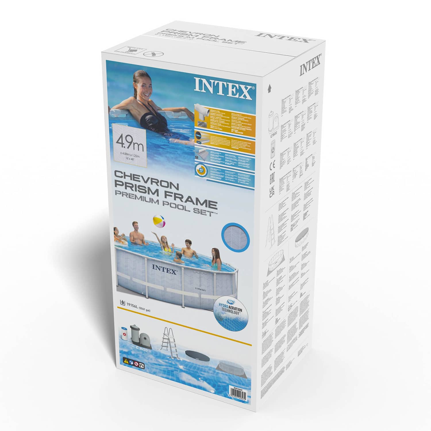 Piscina Estructural Redonda INTEX Prism Frame Chevron 488 x 122 cm, 19.156L, con Bomba, Escalera, Cobertor y Tapiz