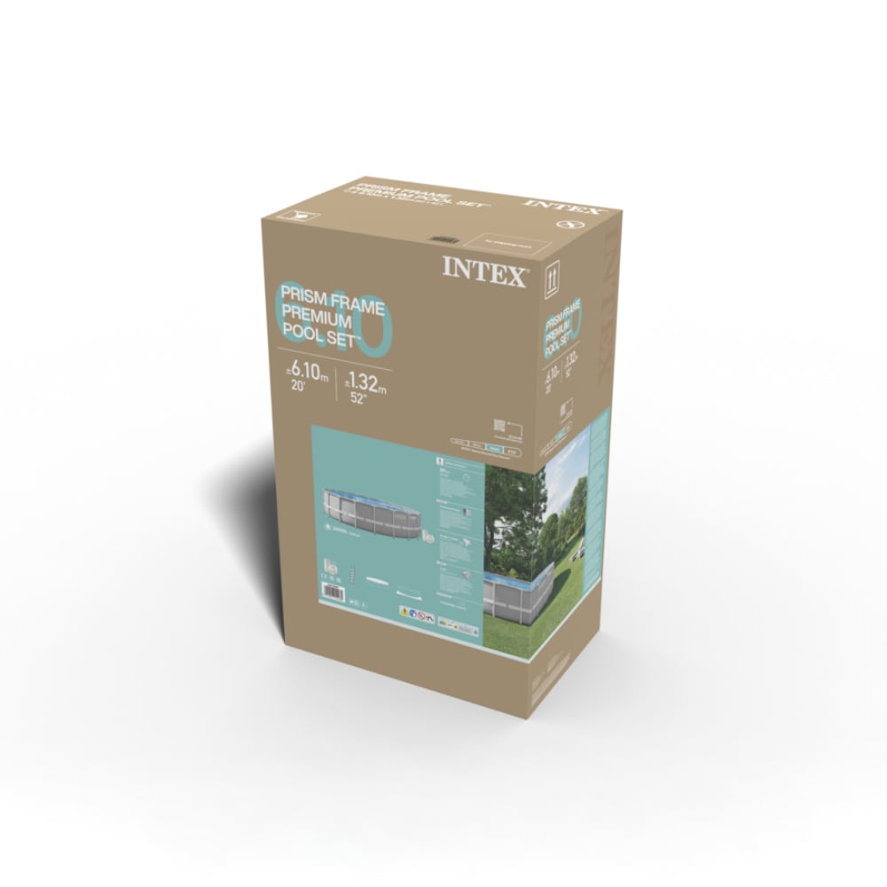 Piscina Premium Prism Frame INTEX 610 x 132 cm, 32.695L, con Bomba, Escalera, Cobertor y Tapiz