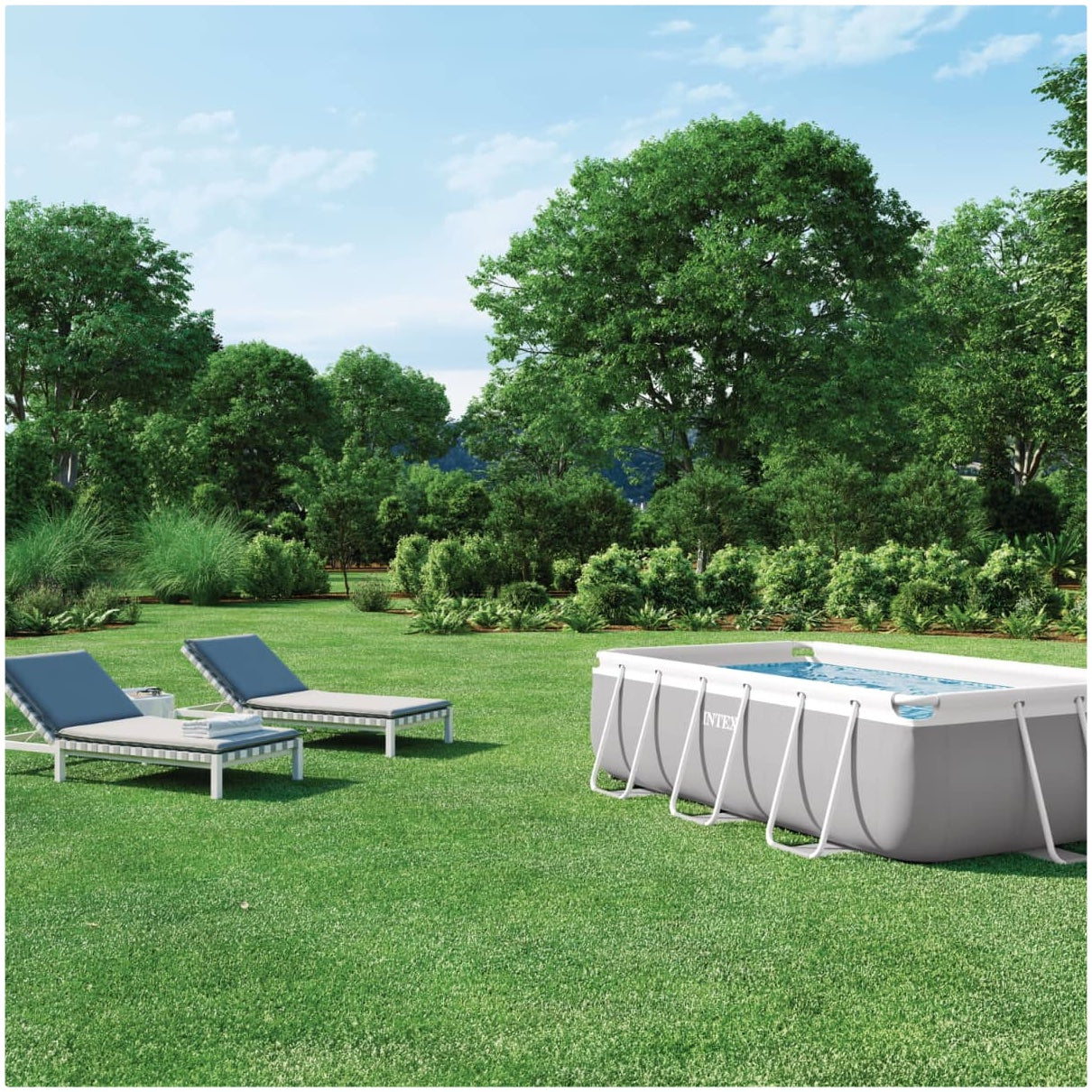 Piscina Estructural Rectangular INTEX Prism Frame 3m x 1.75m x 80cm, 3.539L, con Bomba y Escalera
