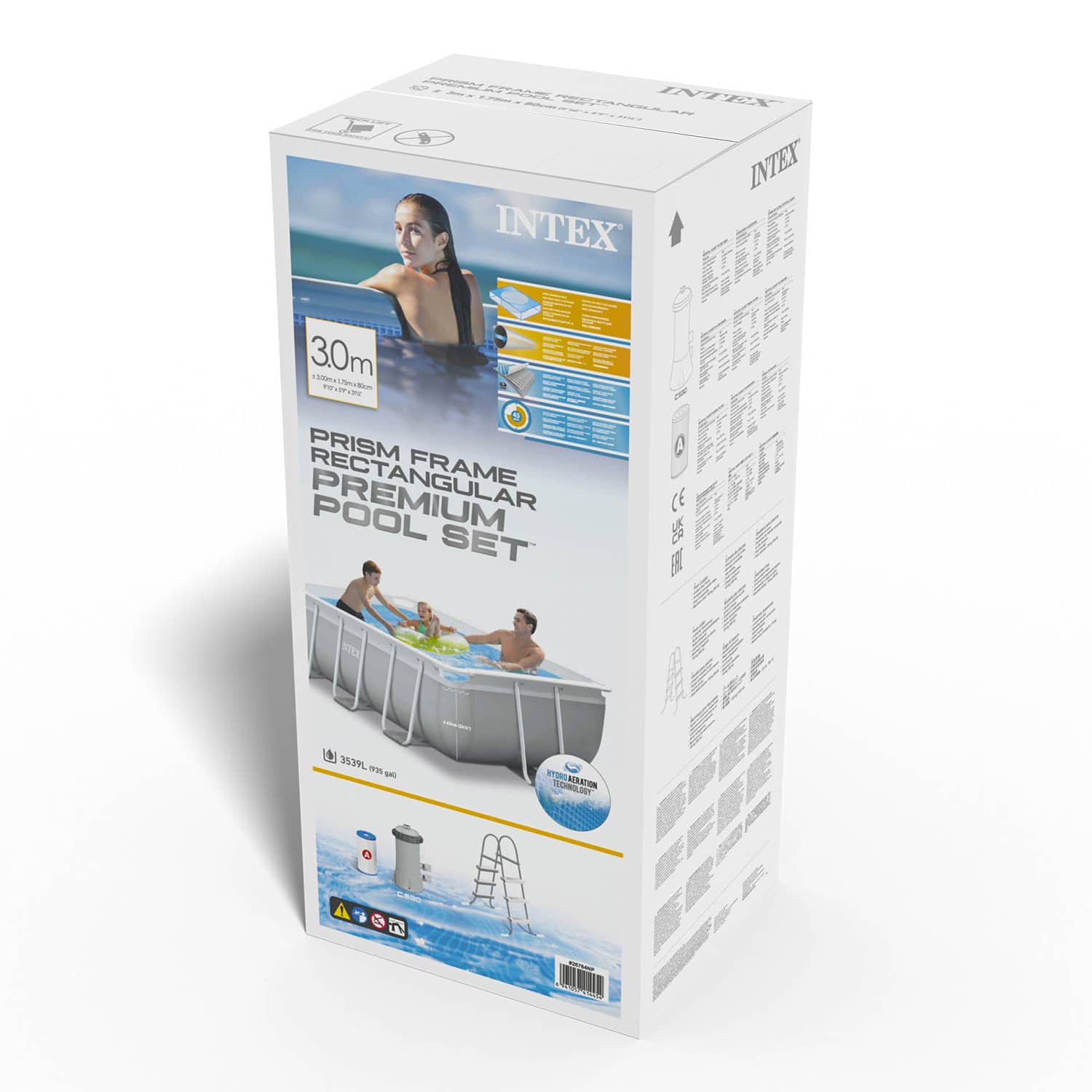 Piscina Estructural Rectangular INTEX Prism Frame 3m x 1.75m x 80cm, 3.539L, con Bomba y Escalera