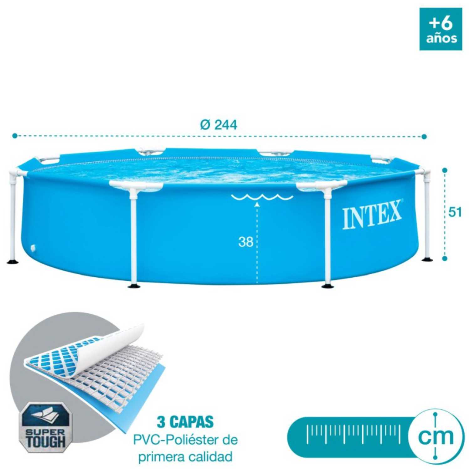 Piscina Estructural Redonda INTEX Metal Frame, 244 x 51 cm, 1.828 Litros