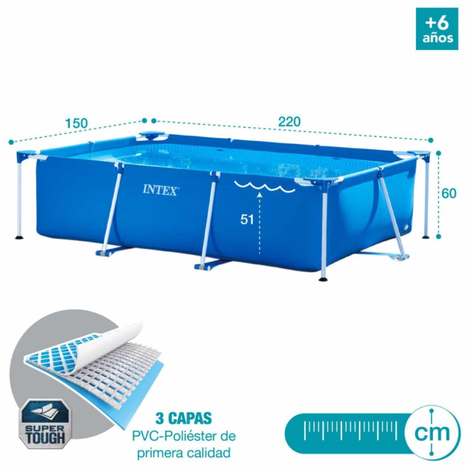 Piscina Estructural INTEX Metal Frame, 220 x 150 x 60cm, 1.662L
