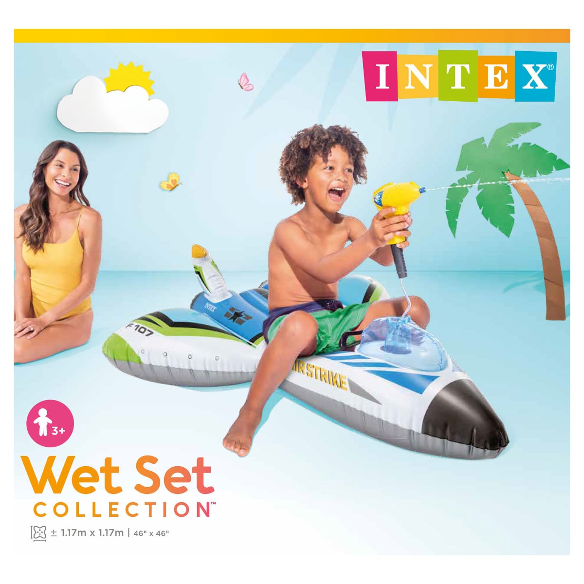 Flotador Inflable Avión con Pistola Lanza Agua INTEX 117x117 cm