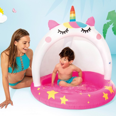 Piscina Infantil INTEX Gato Unicornio con Parasol para Niños 1- 3 Años
