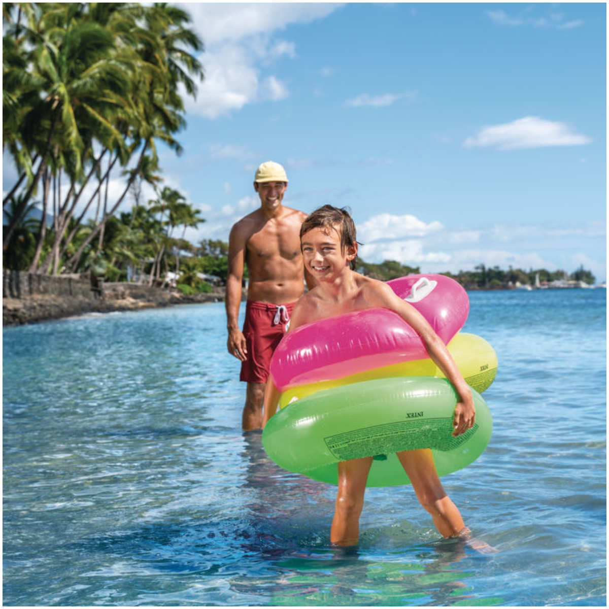 Flotador Inflable Anillo con Asas INTEX Colores Neón, 76cm