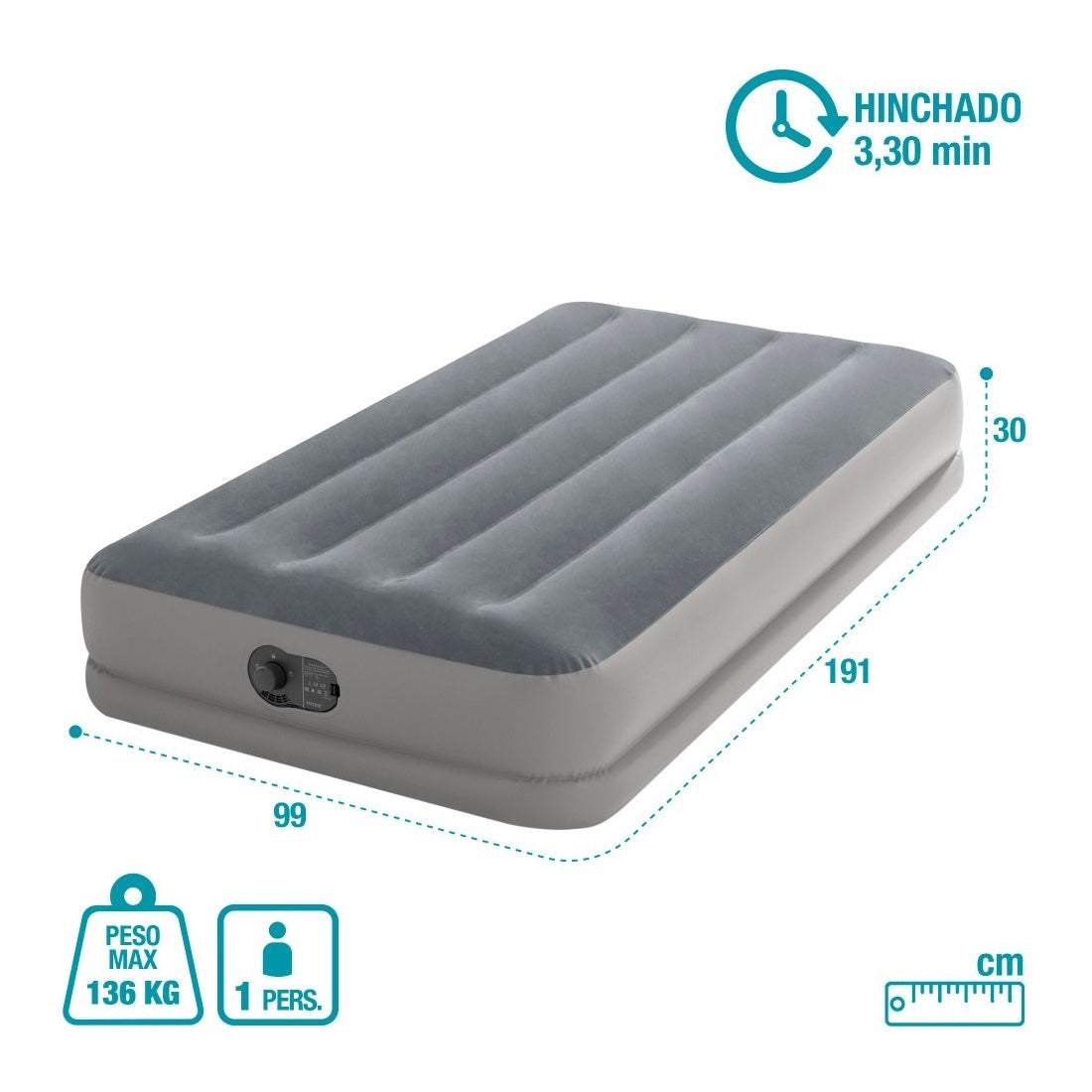 Colchón Inflable Eléctrico USB INTEX 1 Plaza Dura-Beam Standard Prestige