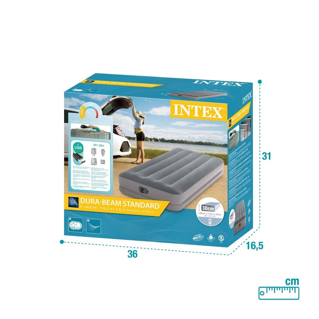 Colchón Inflable Eléctrico USB INTEX 1 Plaza Dura-Beam Standard Prestige