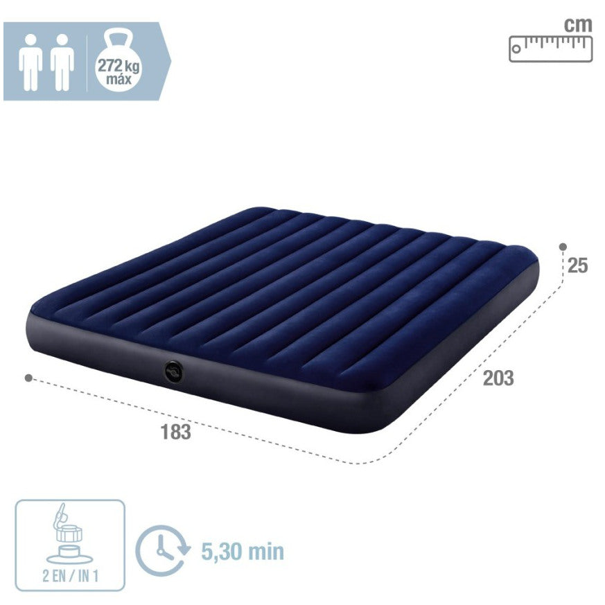 Colchón Inflable INTEX 2 Plazas King Classic Downy 183x203x25 cm