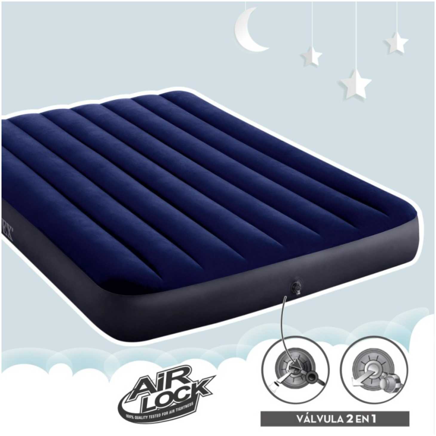 Colchón Inflable INTEX 2 Plazas Classic Downy 137x191x25 cm