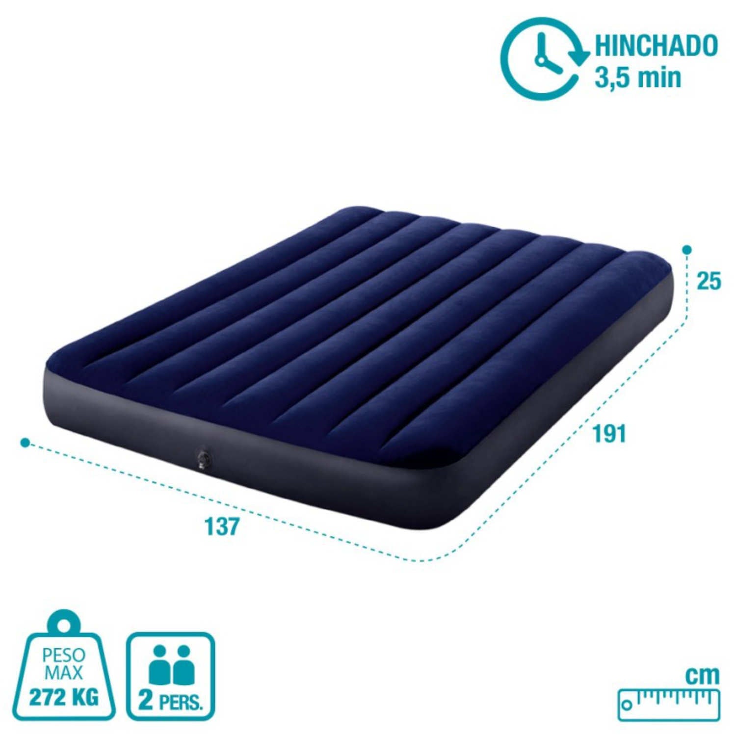 Colchón Inflable INTEX 2 Plazas Classic Downy 137x191x25 cm