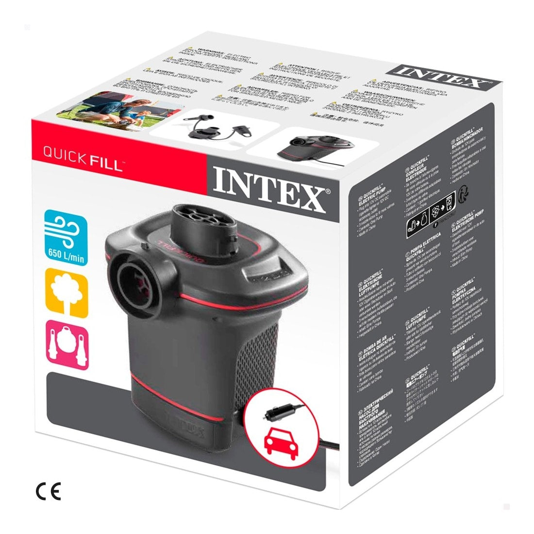 Inflador Eléctrico para Auto 12V INTEX Quick-Fill con 3 Boquillas