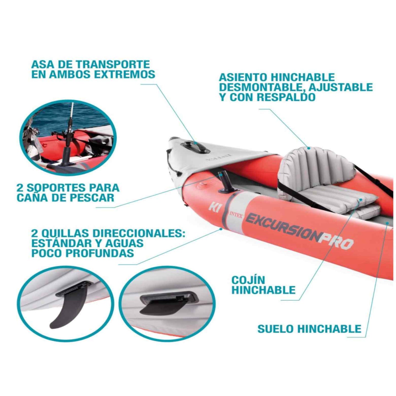 Kayak Inflable Individual INTEX Excursión Pro K2 para 2 Personas