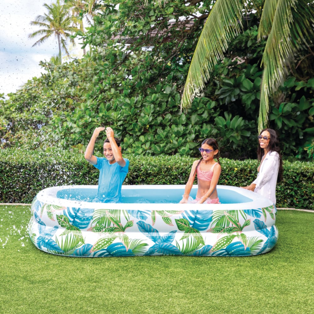 Piscina Inflable Tropical con Estampado de Hojas y Tapón de Desagüe 229 x152 cm, 600L