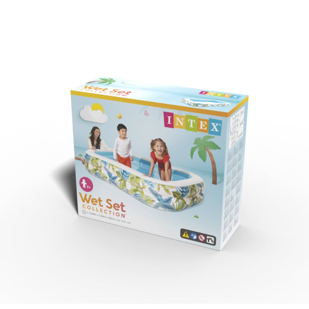 Piscina Inflable Tropical con Estampado de Hojas y Tapón de Desagüe 229 x152 cm, 600L