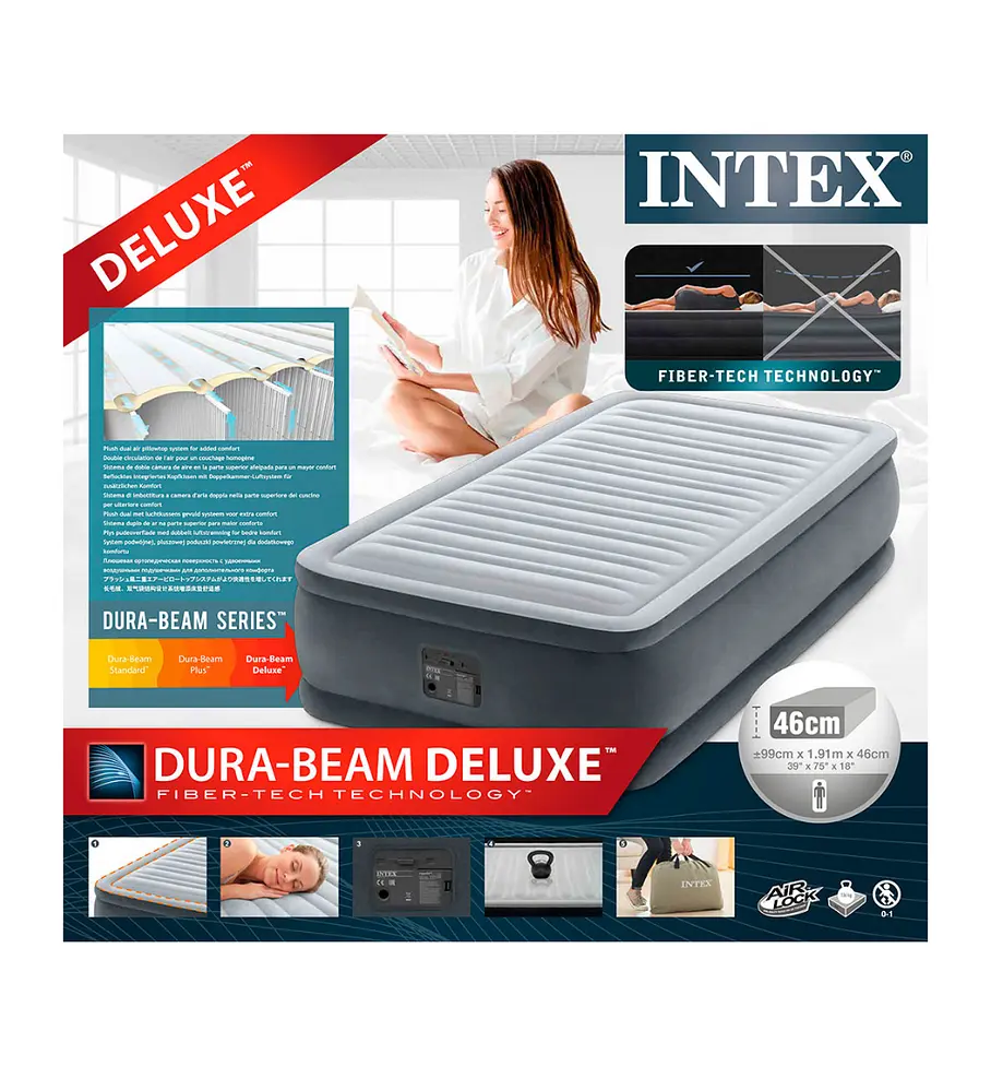 Colchón Inflable Eléctrico INTEX 1,5 Plazas Dura-Beam Comfort Plush