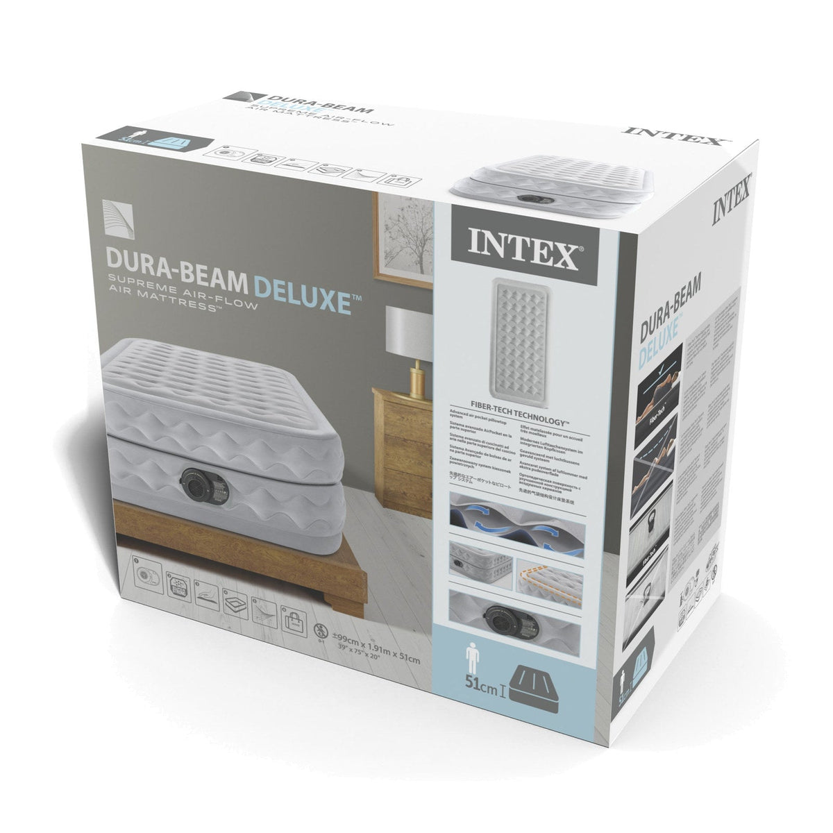 Colchón Inflable Eléctrico INTEX 1,5 Plazas Supreme Air-Flow con Fiber-Tech 99x191x51 cm - caja