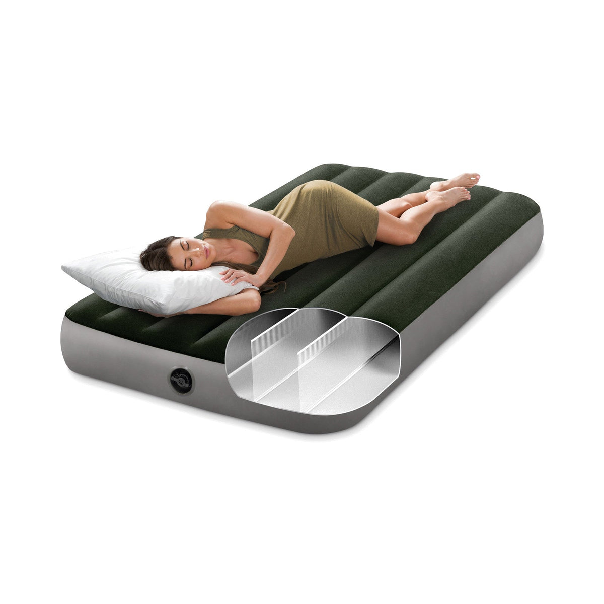 Colchón Inflable con Inflador de Pie INTEX 1,5 Plazas Downy 99x191x25 cm - en uso