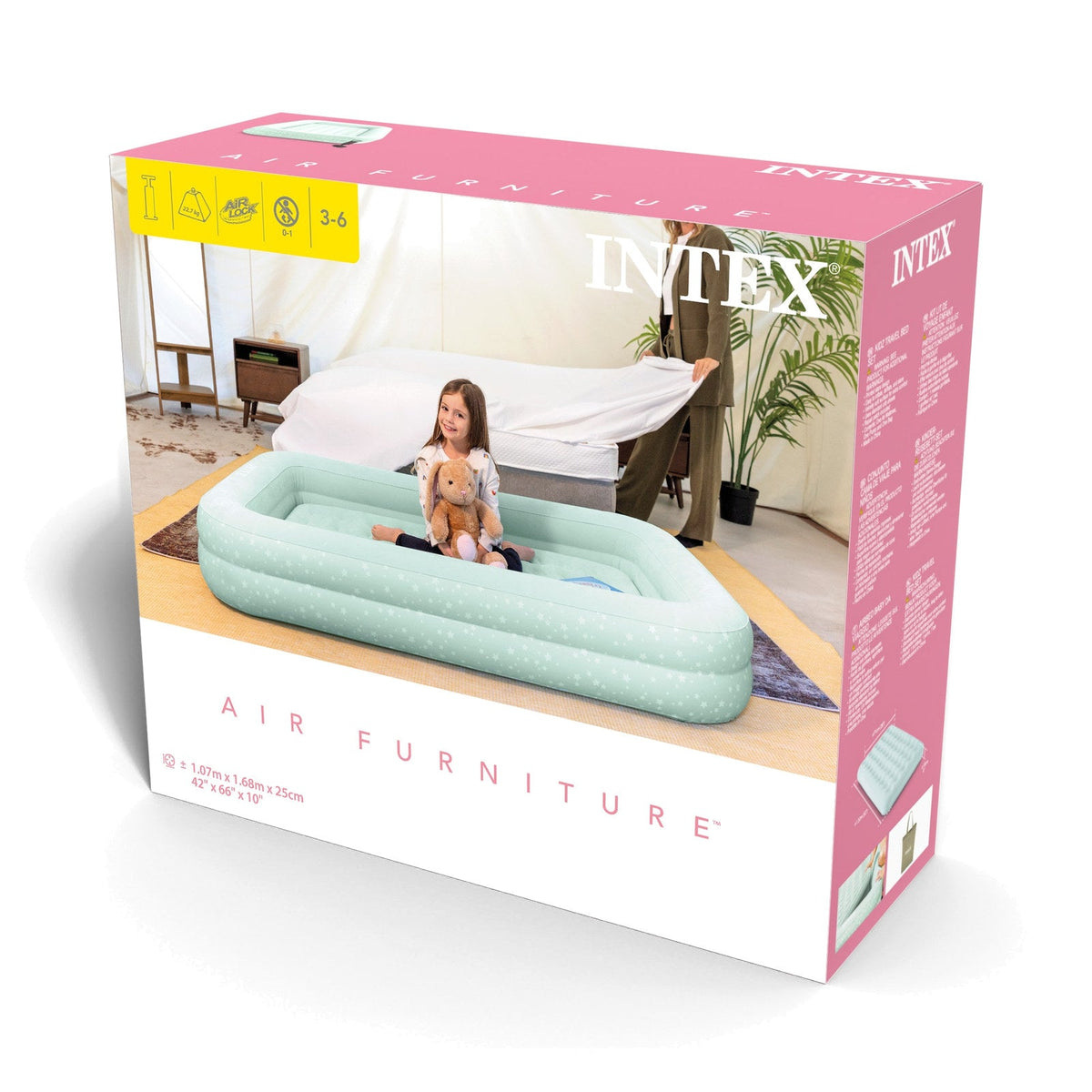 Colchón Inflable Infantil INTEX con Inflador Manual 107x168x25 cm Kidz Travel - caja