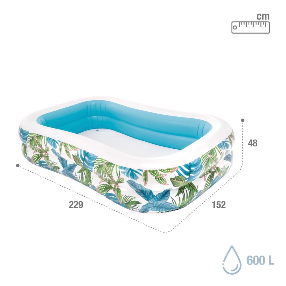 Piscina Inflable Tropical con Estampado de Hojas y Tapón de Desagüe 229 x152 cm, 600L