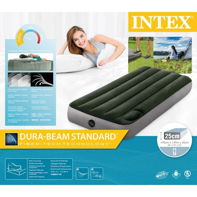 Colchón Inflable Twin 1 Plaza INTEX Downy Fiber-Tech con Inflador de Pie