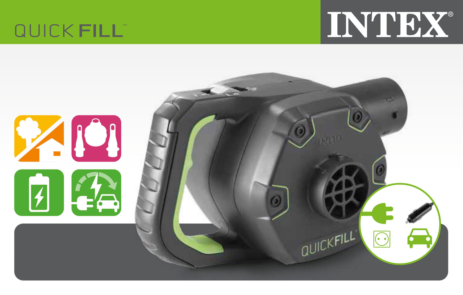 Inflador Eléctrico Portátil INTEX Quick-Fill 220-240v con Adaptadores