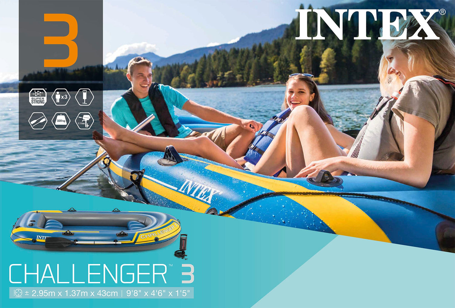 Bote Inflable INTEX Challenger 3, 2.95m x 1.37m x 43cm