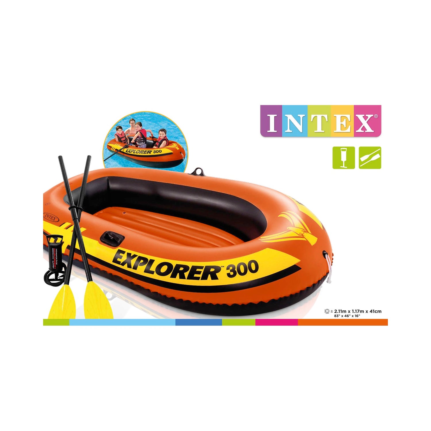 Set Bote Inflable INTEX Explorer 300, 2.11m x 1.17m x 41cm