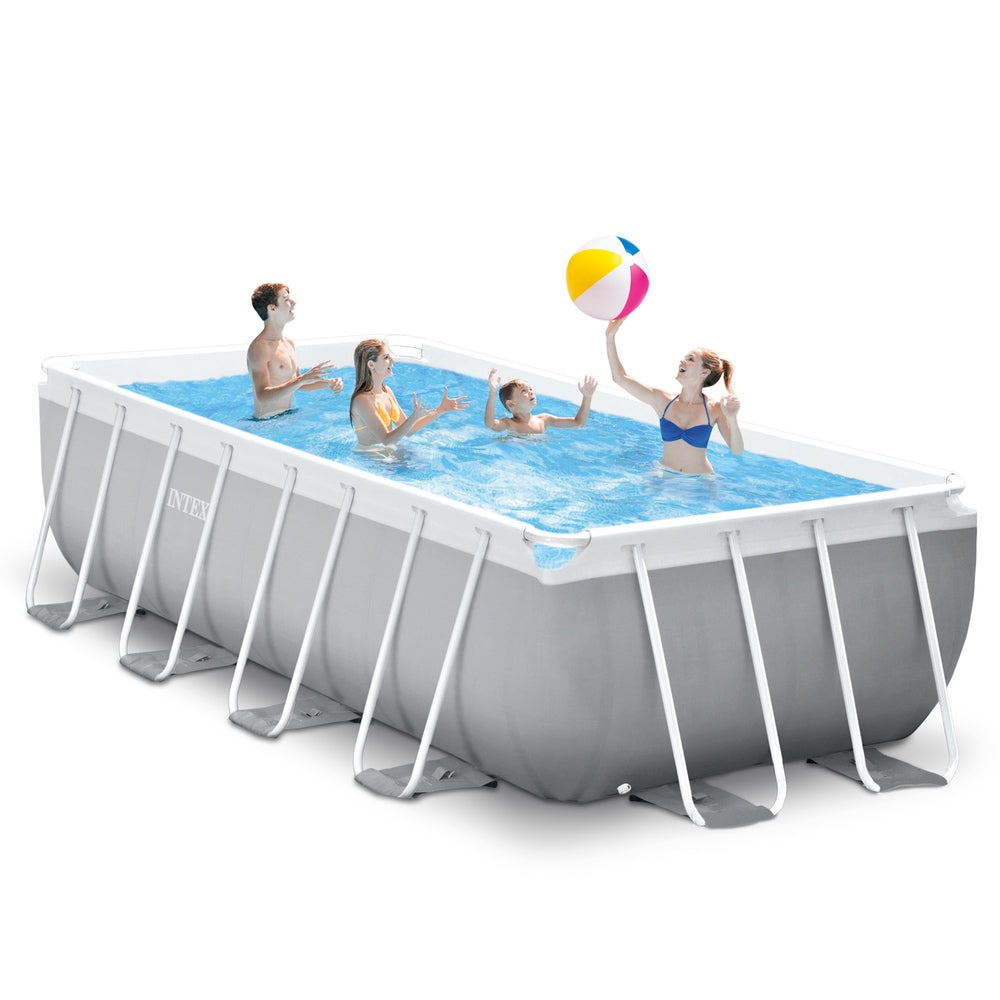Piscina Estructural Prism Frame INTEX, 488 x 244 x 107 cm, 10.874L, con Bomba, Escalera, Cobertor y Tapiz
