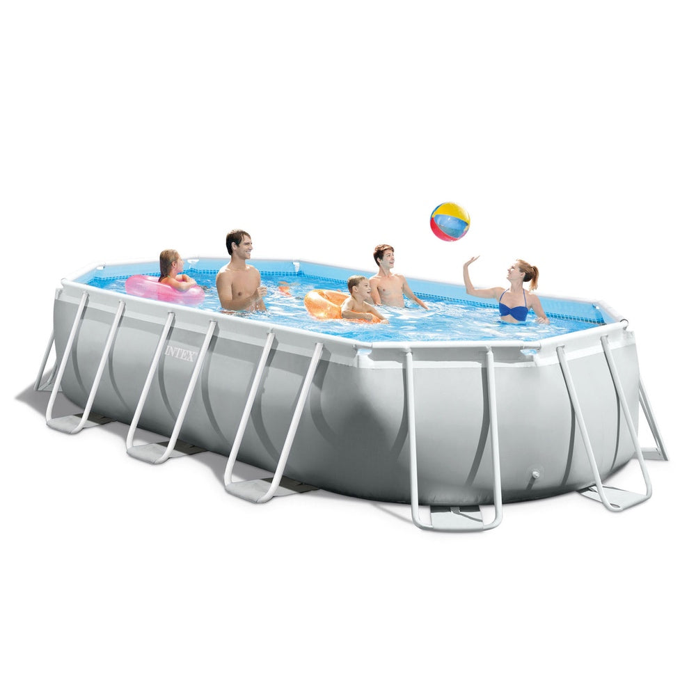 Piscina Estructural Ovalada Prism Frame INTEX, 5.03 x 2.74 x 1.22m, 13.365L, con Bomba, Escalera, Cobertor y Tapiz