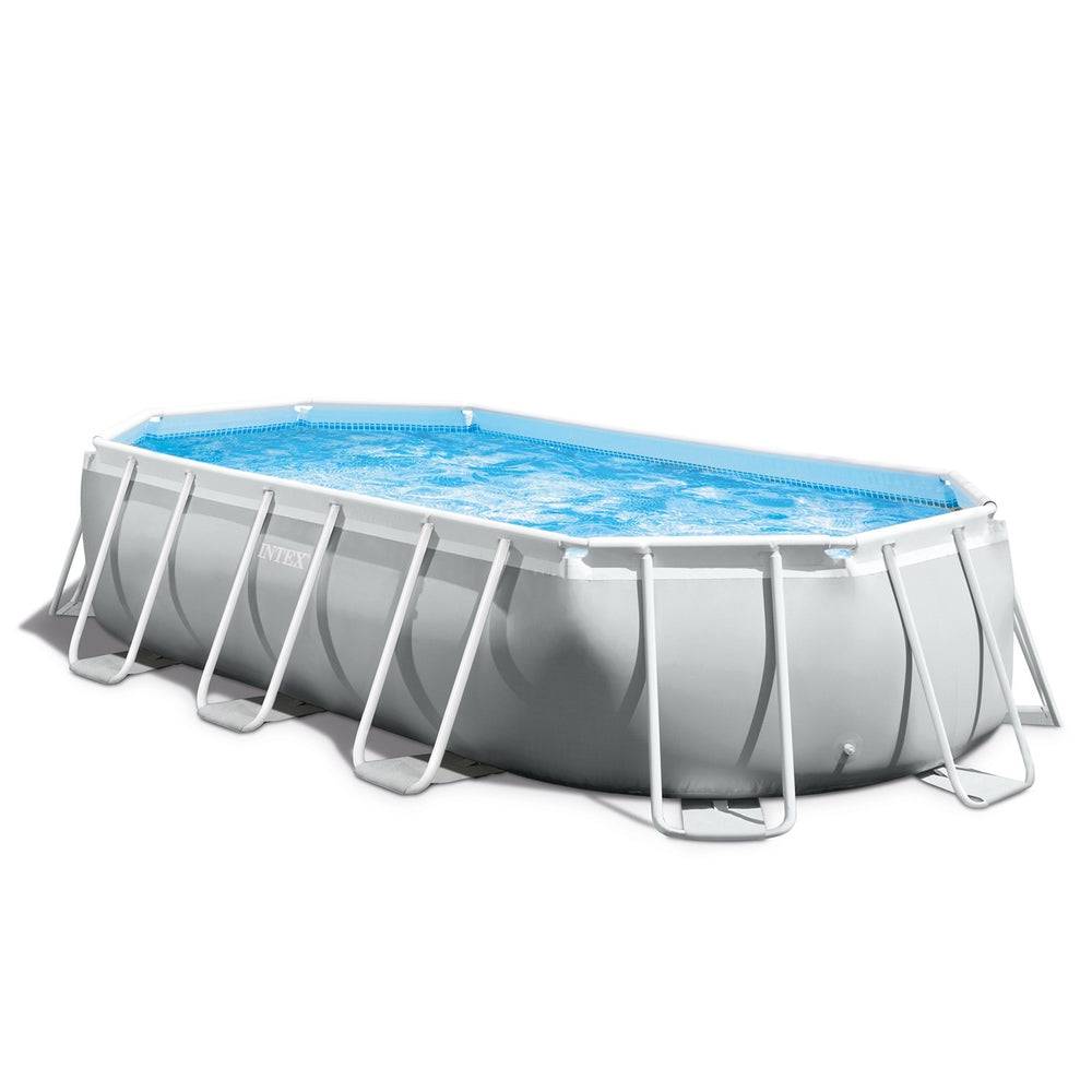 Piscina Estructural Ovalada Prism Frame INTEX, 5.03 x 2.74 x 1.22m, 13.365L, con Bomba, Escalera, Cobertor y Tapiz