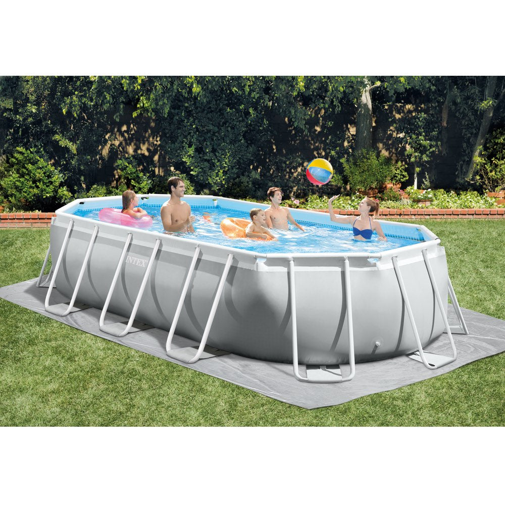 Piscina Estructural Ovalada Prism Frame INTEX, 5.03 x 2.74 x 1.22m, 13.365L, con Bomba, Escalera, Cobertor y Tapiz