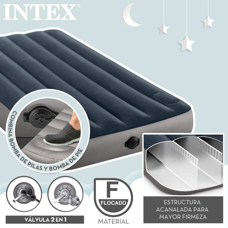 Colchón Inflable Twin INTEX 1 Plaza con Batería 2 Tiempos Dura-Beam Standard
