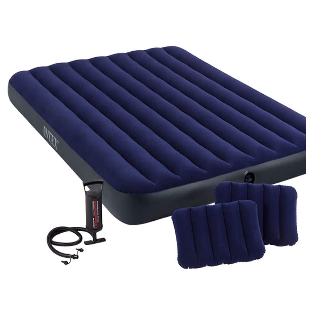 Colchón Inflable INTEX 2 Plazas Classic Downy con Inflador y 2 Almohadas 152x203x25 cm