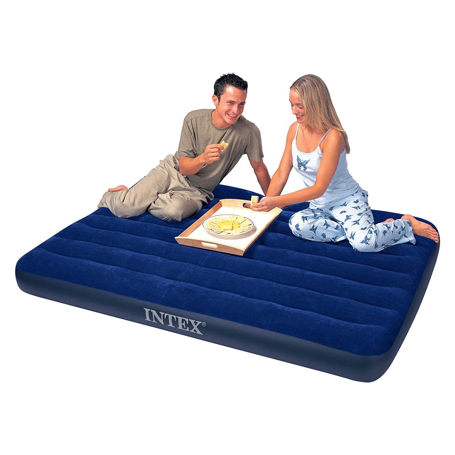 Colchón Inflable INTEX 2 Plazas Classic Downy con Inflador y 2 Almohadas 152x203x25 cm