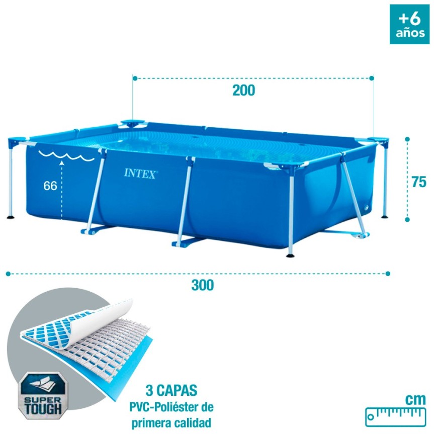 Piscina Estructural INTEX Metal Frame, 300 x 200 x 75 cm, 3.834L