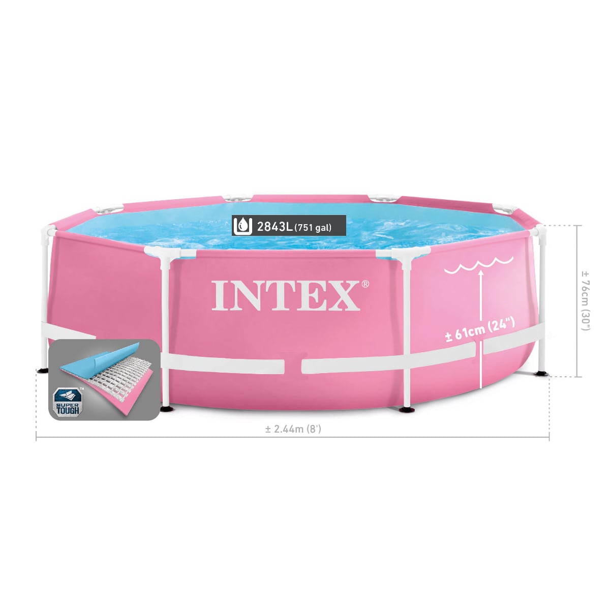 Piscina Estructural Redonda INTEX Metal Frame 244x76 cm 2.843L Rosada