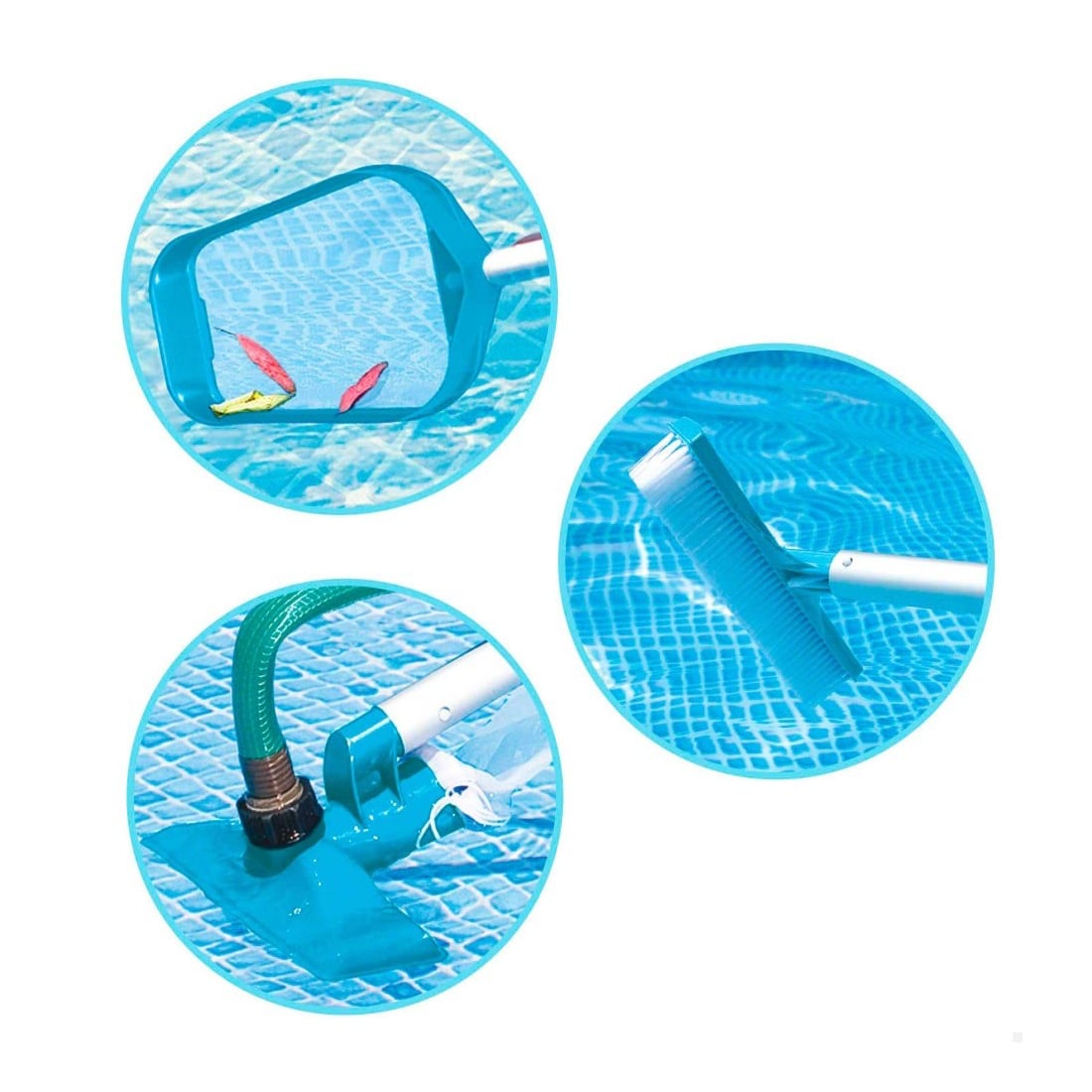 Kit de Limpieza de Piscinas Básico INTEX con Recoge Hojas, Cepillo y Cabezal