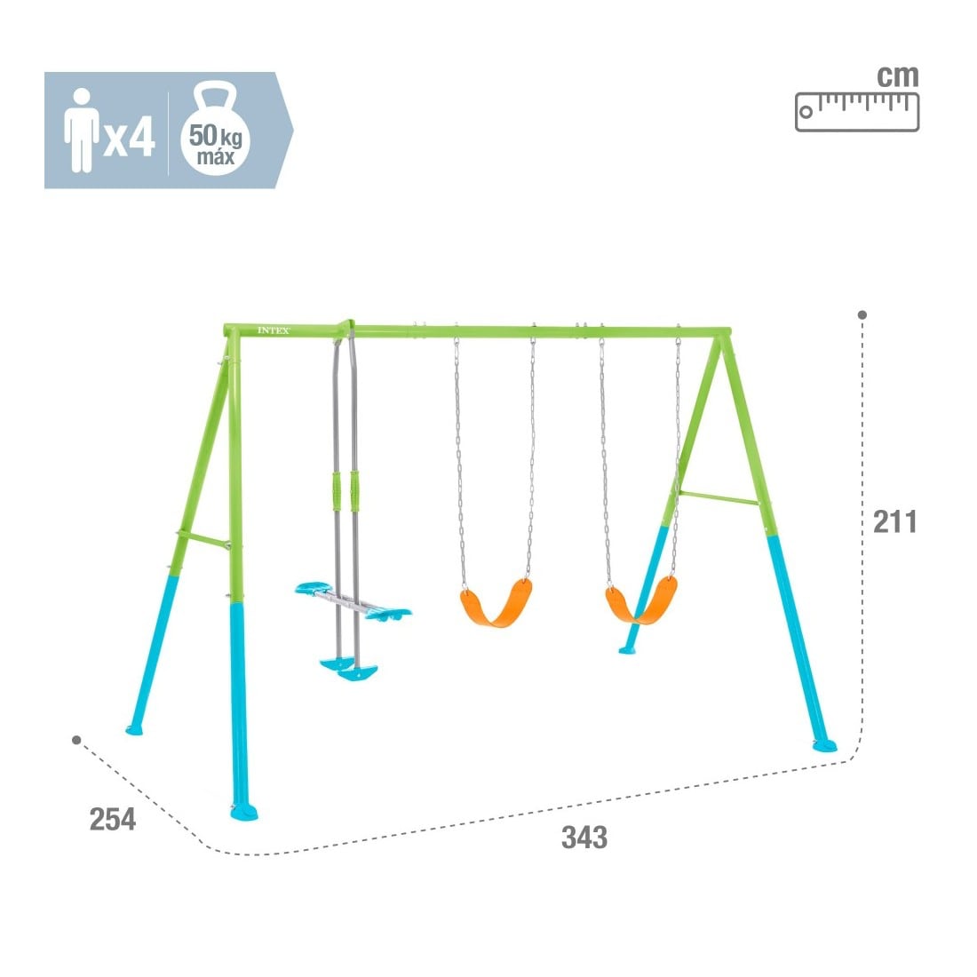 Columpio Jardín Doble Con Balancín INTEX, Multicolor