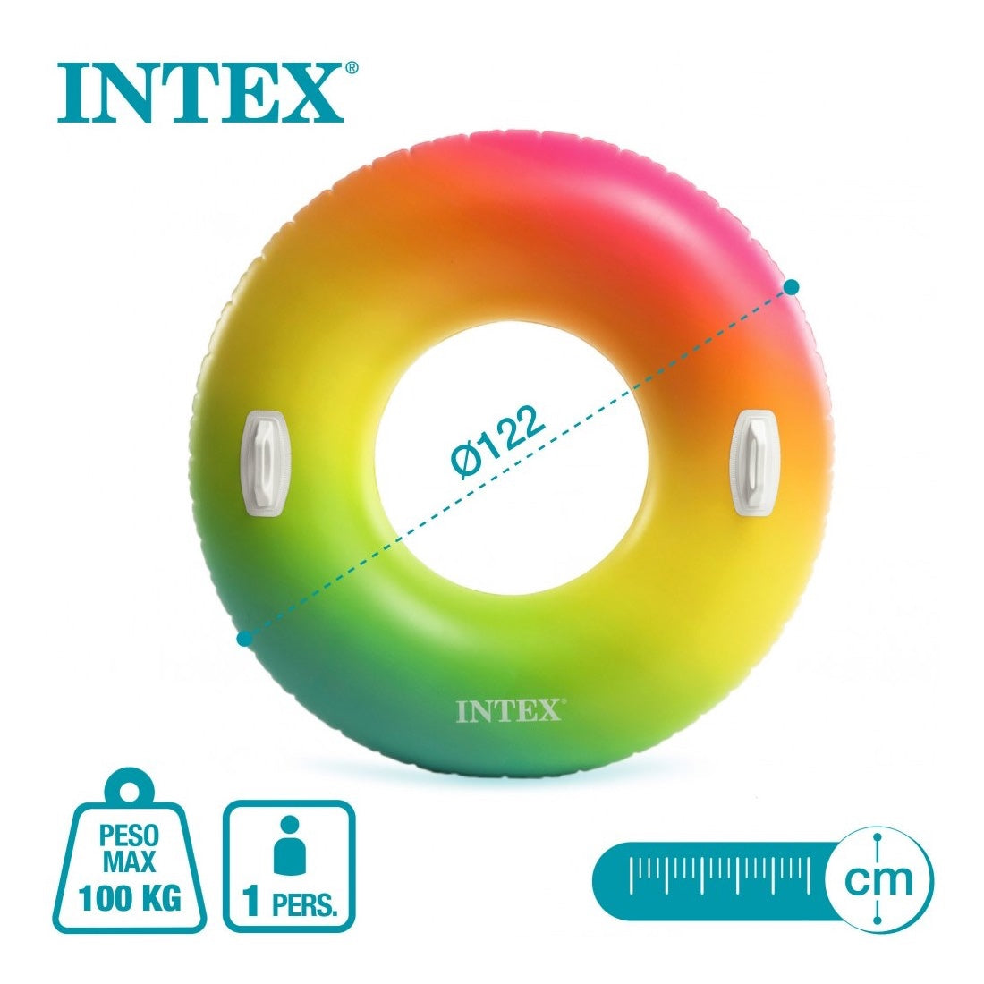 Flotador Anillo Inflable INTEX Rueda Gigante Rainbow 122 cm