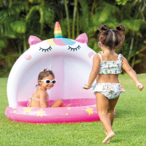Piscina Infantil INTEX Gato Unicornio con Parasol para Niños 1- 3 Años