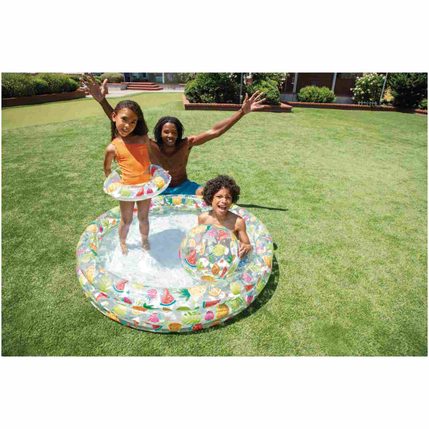 Set Infantil de Piscina + Flotador + Pelota Inflable Piñas INTEX