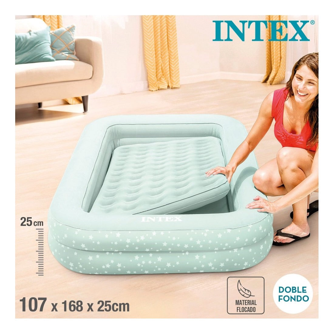 Colchón Inflable Infantil INTEX con Inflador Manual 107x168x25 cm Kidz Travel